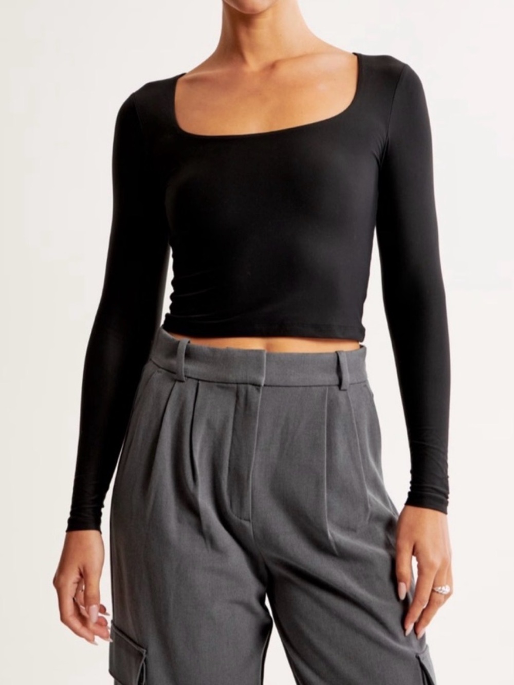 Abercrombie Women’s Black Soft Matte Seamless Long-Sleeve Square Neck Top